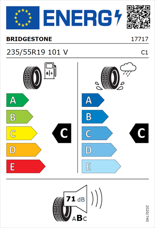 Tyre Label for Bridgestone Alenza 001 235/55R19 101V
