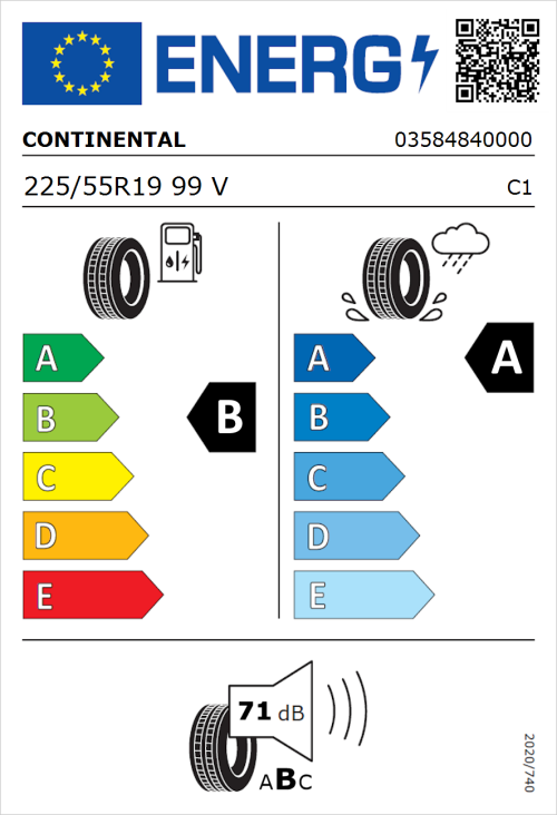Tyre Label for Continental PremiumContact 6 225/55R19 99V