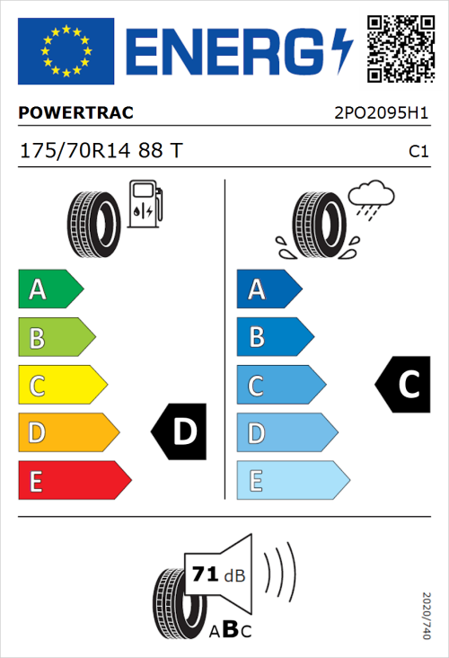 Tyre Label for Powertrac Adamas H/P 175/70R14 88T
