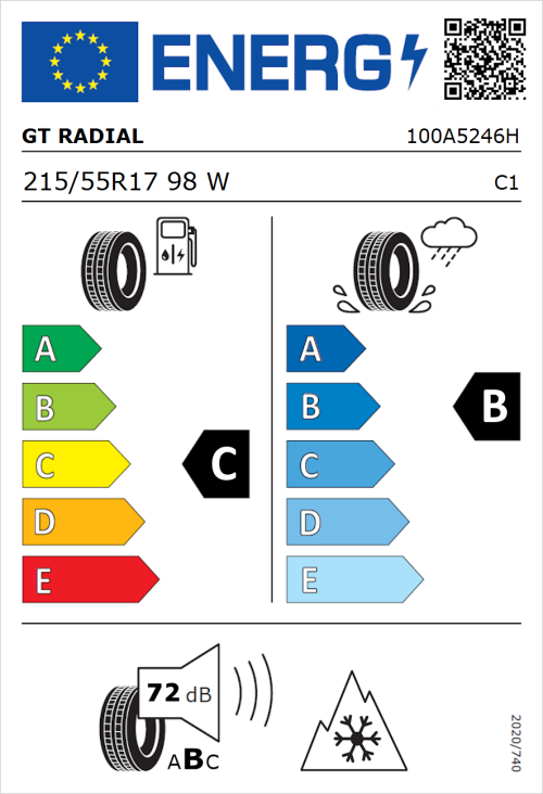 Tyre Label for GT Radial 4Seasons 215/55R17 98W