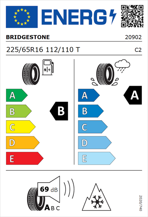 Tyre Label for Bridgestone Duravis Van 225/65R16 112/110T