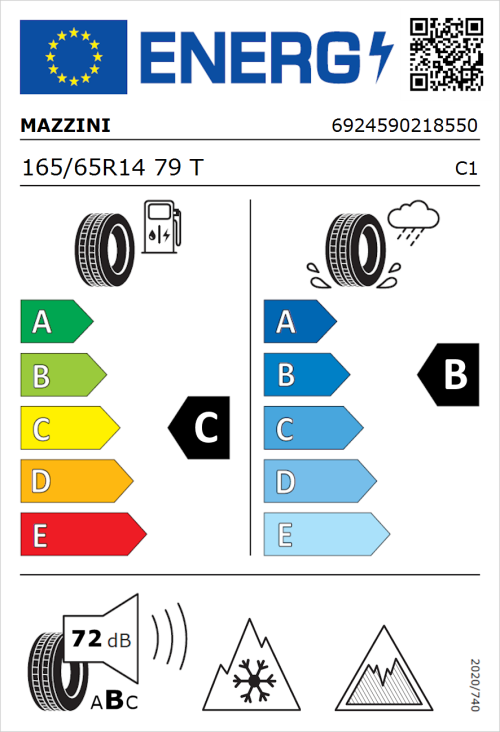 Tyre Label for Mazzini Versat-AS8 165/65R14 79T
