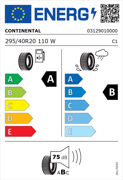 Tyre Label for Continental EcoContact 6 295/40R20 110W