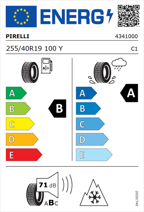 Tyre Label for Pirelli Cinturato All Season SF3 255/40R19 100Y