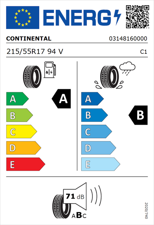 Tyre Label for Continental EcoContact 6 215/55R17 94V