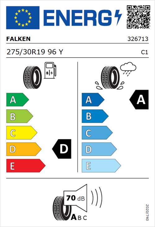 Tyre Label for Falken Azenis FK510 275/30R19 96Y