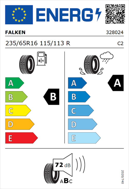 Tyre Label for Falken Linam VAN01 235/65R16 115/113R